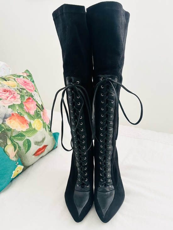 bebe Shoes - Bebe Black Lace-Up Knee-High Women's Boots
